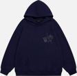 Mad&Calf Kadın La Finger Sign Taş Baskılı Kapüşonlu Polarlı Oversize Sweatshirt Lacivert 2XL
