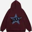 Mad&Calf Kadın Lucky Baskılı Kapüşonlu Polarlı Oversize Sweatshirt Bordo 2XL
