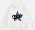 Mad&Calf Kadın Lucky Baskılı Kapüşonlu Polarlı Oversize Sweatshirt Ekru 2XL