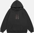 Mad&Calf Kadın Flame Taş Baskılı Kapüşonlu Polarlı Oversize Sweatshirt Füme 2XL