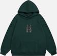 Mad&Calf Kadın Flame Taş Baskılı Kapüşonlu Polarlı Oversize Sweatshirt Koyu Yeşil 2XL
