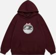 Mad&Calf Kadın Mirror Ball Baskılı Kapüşonlu Polarlı Oversize Sweatshirt Bordo L