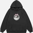 Mad&Calf Kadın Mirror Ball Baskılı Kapüşonlu Polarlı Oversize Sweatshirt Füme 2XL