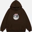 Mad&Calf Kadın Mirror Ball Baskılı Kapüşonlu Polarlı Oversize Sweatshirt Kahverengi 2XL