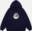 Mad&Calf Kadın Mirror Ball Baskılı Kapüşonlu Polarlı Oversize Sweatshirt Lacivert 2XL