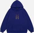 Mad&Calf Kadın Flame Taş Baskılı Kapüşonlu Polarlı Oversize Sweatshirt Saks 2XL