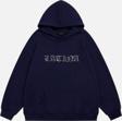 Mad&Calf Kadın Latina Taş Baskılı Kapüşonlu Polarlı Oversize Sweatshirt Lacivert M