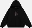 Mad&Calf Kadın Flame Taş Baskılı Kapüşonlu Polarlı Oversize Sweatshirt Siyah 2XL