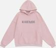 Mad&Calf Kadın Latina Taş Baskılı Kapüşonlu Polarlı Oversize Sweatshirt Pembe S
