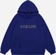 Mad&Calf Kadın Latina Taş Baskılı Kapüşonlu Polarlı Oversize Sweatshirt Saks 2XL