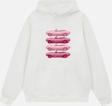 Mad&Calf Kadın Pink Cars Baskılı Kapüşonlu Polarlı Oversize Sweatshirt Ekru 2XL