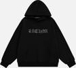 Mad&Calf Kadın Latina Taş Baskılı Kapüşonlu Polarlı Oversize Sweatshirt Siyah 2XL