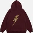 Mad&Calf Kadın Leo Thunder Baskılı Kapüşonlu Polarlı Oversize Sweatshirt Bordo 2XL