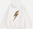 Mad&Calf Kadın Leo Thunder Baskılı Kapüşonlu Polarlı Oversize Sweatshirt Ekru 2XL