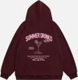 Mad&Calf Kadın Summer Drinks Baskılı Kapüşonlu Polarlı Oversize Sweatshirt Bordo 2XL