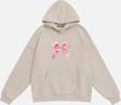 Mad&Calf Kadın Pink Ribbon Baskılı Kapüşonlu Polarlı Oversize Sweatshirt Bej 2XL