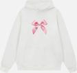 Mad&Calf Kadın Pink Ribbon Baskılı Kapüşonlu Polarlı Oversize Sweatshirt Ekru 2XL