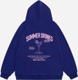 Mad&Calf Kadın Summer Drinks Baskılı Kapüşonlu Polarlı Oversize Sweatshirt Saks 2XL
