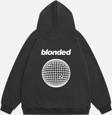 Mad&Calf Unisex Blonde Baskılı Kapüşonlu Polarlı Oversize Sweatshirt Füme 2XL