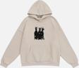 Mad&Calf Unisex Doberman Baskılı Kapüşonlu Polarlı Oversize Sweatshirt Bej M