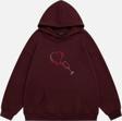 Mad&Calf Kadın Wine Glass Taş Baskılı Kapüşonlu Polarlı Oversize Sweatshirt Bordo 2XL