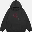 Mad&Calf Kadın Wine Glass Taş Baskılı Kapüşonlu Polarlı Oversize Sweatshirt Füme 2XL