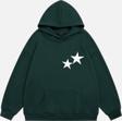 Mad&Calf Unisex Double Star Baskılı Kapüşonlu Polarlı Oversize Sweatshirt Koyu Yeşil XS