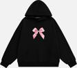 Mad&Calf Kadın Pink Ribbon Baskılı Kapüşonlu Polarlı Oversize Sweatshirt Siyah 2XL