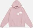 Mad&Calf Unisex Double Star Baskılı Kapüşonlu Polarlı Oversize Sweatshirt Pembe 2XL