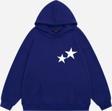 Mad&Calf Unisex Double Star Baskılı Kapüşonlu Polarlı Oversize Sweatshirt Saks 2XL