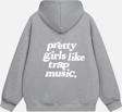 Mad&Calf Kadın Pretty Girls Like Trap Music. Baskılı Kapüşonlu Polarlı Oversize Sweatshirt Gri 2XL