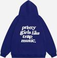 Mad&Calf Kadın Pretty Girls Like Trap Music. Baskılı Kapüşonlu Polarlı Oversize Sweatshirt Saks 2XL