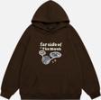 Mad&Calf Unisex Farside Of The Moon Baskılı Kapüşonlu Polarlı Oversize Sweatshirt Kahverengi 2XL