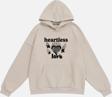 Mad&Calf Unisex Heartless Love Baskılı Kapüşonlu Polarlı Oversize Sweatshirt Bej 2XL