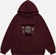 Mad&Calf Unisex Heartless Love Baskılı Kapüşonlu Polarlı Oversize Sweatshirt Bordo 2XL