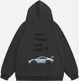 Mad&Calf Unisex Need Money 4 Porsche Baskılı Kapüşonlu Polarlı Oversize Sweatshirt Füme M