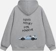 Mad&Calf Unisex Need Money 4 Porsche Baskılı Kapüşonlu Polarlı Oversize Sweatshirt Gri 2XL