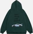 Mad&Calf Unisex Need Money 4 Porsche Baskılı Kapüşonlu Polarlı Oversize Sweatshirt Koyu Yeşil 2XL