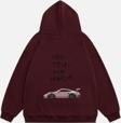Mad&Calf Unisex Need Money For Porsche Baskılı Kapüşonlu Polarlı Oversize Sweatshirt Bordo 2XL