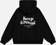 Mad&Calf Unisex Keep Growing Baskılı Kapüşonlu Polarlı Oversize Sweatshirt Siyah 2XL