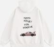Mad&Calf Unisex Need Money For Porsche Baskılı Kapüşonlu Polarlı Oversize Sweatshirt Ekru 2XL