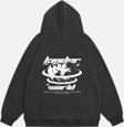 Mad&Calf Unisex Kinder World Baskılı Kapüşonlu Polarlı Oversize Sweatshirt Füme 2XL