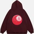 Mad&Calf Unisex Red 8 Ball Baskılı Kapüşonlu Polarlı Oversize Sweatshirt Bordo 2XL