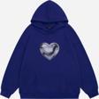 Mad&Calf Unisex Silver Chrome Heart Baskılı Kapüşonlu Polarlı Oversize Sweatshirt Saks 2XL