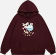 Mad&Calf Unisex Lost In Space Baskılı Kapüşonlu Polarlı Oversize Sweatshirt Bordo XL