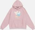 Mad&Calf Unisex Lost In Space Baskılı Kapüşonlu Polarlı Oversize Sweatshirt Pembe 2XL