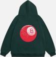 Mad&Calf Unisex Red 8 Ball Baskılı Kapüşonlu Polarlı Oversize Sweatshirt Koyu Yeşil 2XL