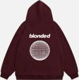 Mad&Calf Unisex Blonde Baskılı Kapüşonlu Polarlı Oversize Sweatshirt Bordo 2XL