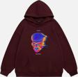 Mad&Calf Unisex Tran Smit6  Baskılı Kapüşonlu Polarlı Oversize Sweatshirt Bordo 2XL
