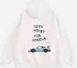 Mad&Calf Unisex Need Money 4 Porsche Baskılı Kapüşonlu Polarlı Oversize Sweatshirt Ekru 2XL